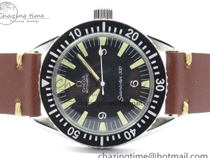 0117 Vintage Seamaster 300 No Date SS B12 Black Dial On Brown Leather Strap A2836 (Free Nylon Strap) Comfortable 7912